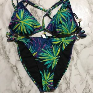 Large fashion nova palm bikini set strapped